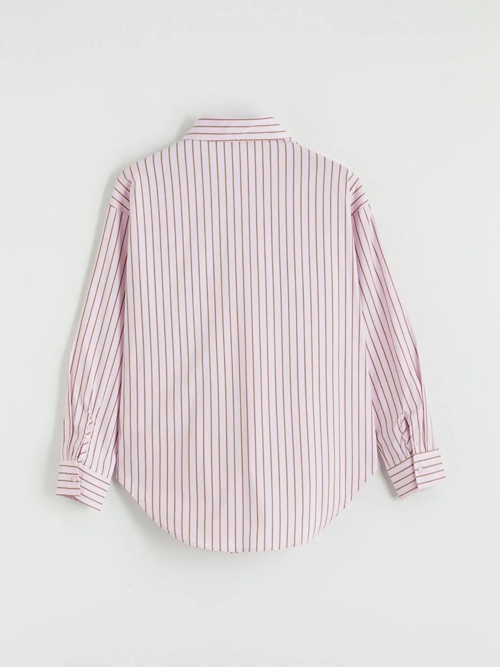 Pink & Brown Striped Oversized Button-Down Shirt