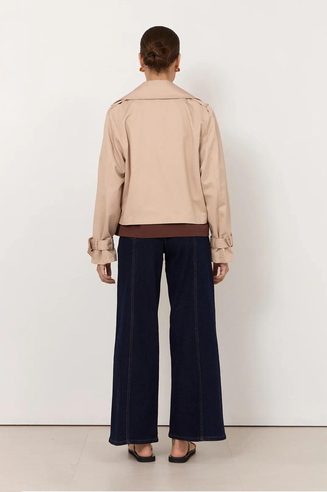 Beige Cropped Double-Breasted Trench Coat