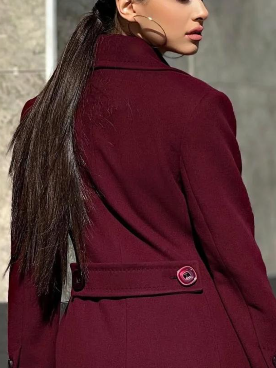 Burgundy Tailored Midi Wool Coat