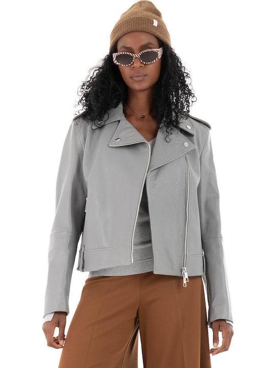 Premium Light Gray Leather Biker Jacket