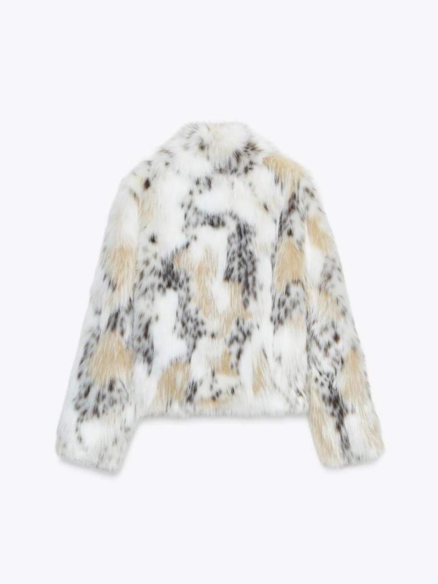 Snow Leopard Faux Fur Coat