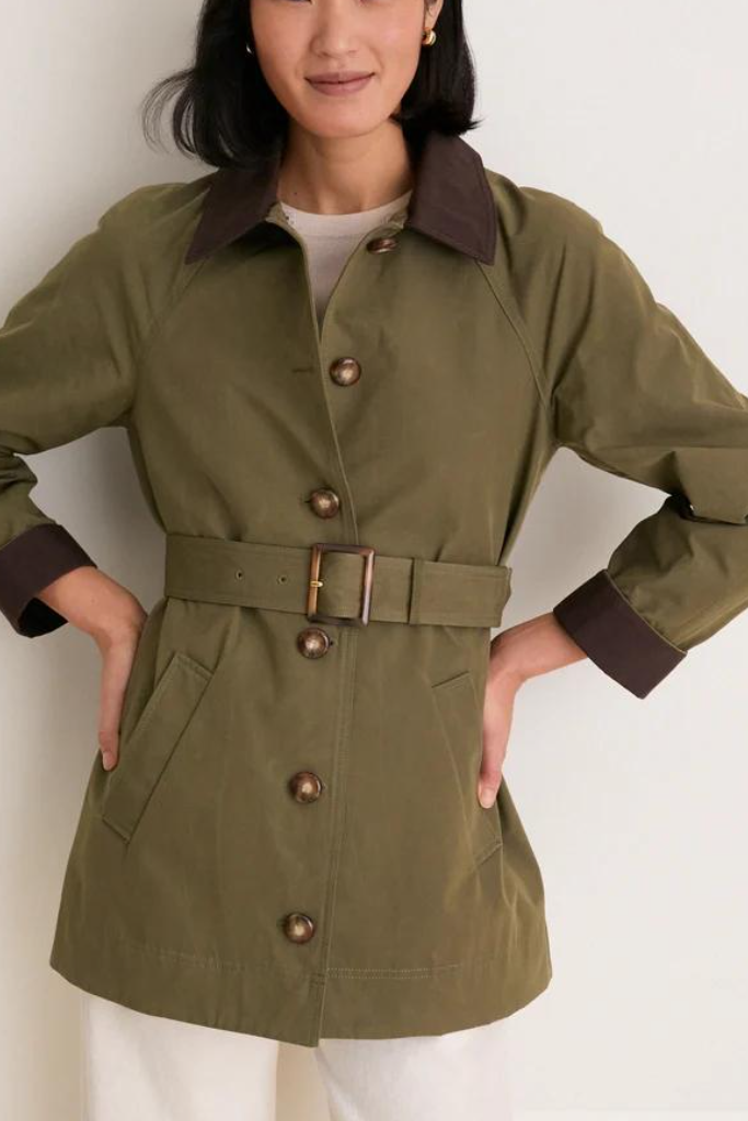 Olive Green Embellished Collar Belted Trench Coat