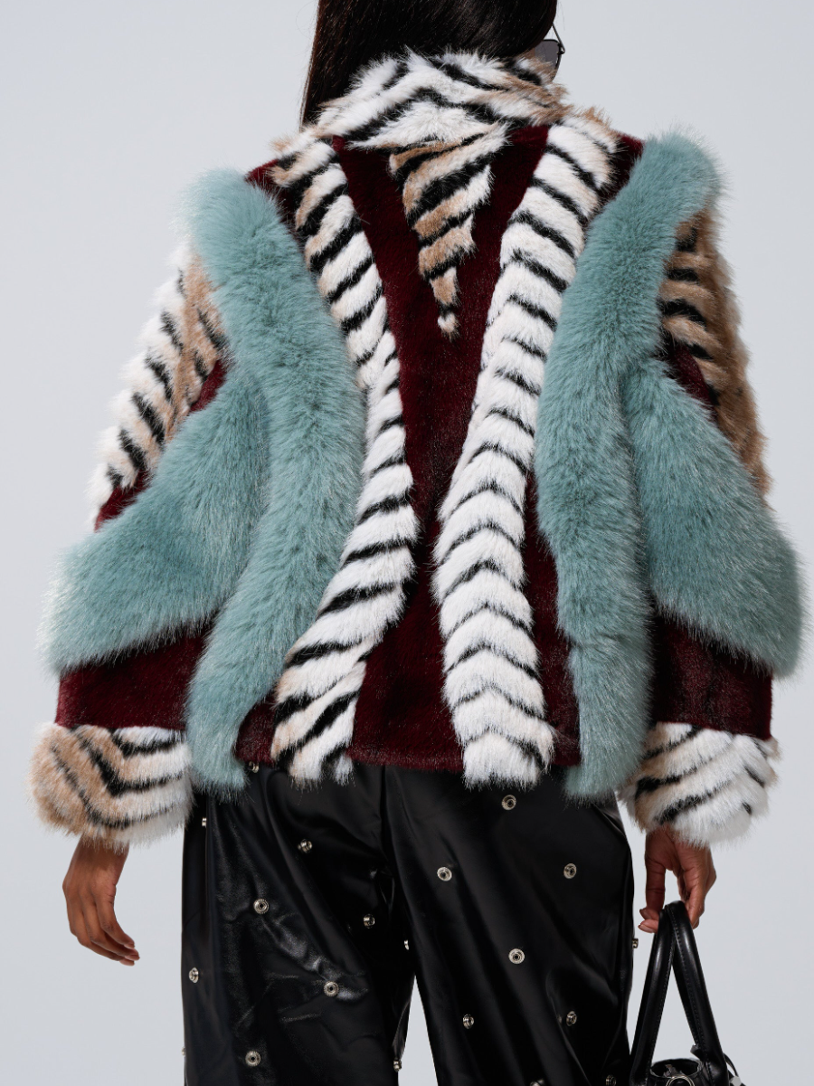 Multicolor Patchwork Plush Coat