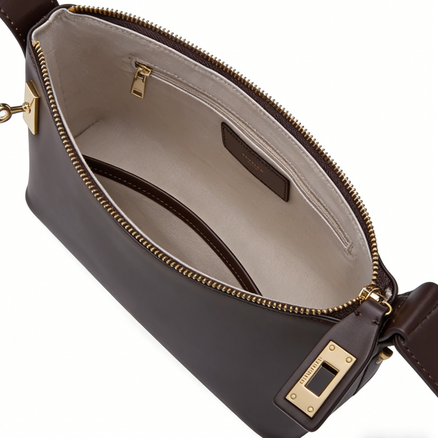 Chocolate Leather Locked Shoulder Bag