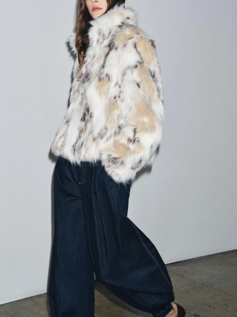 Snow Leopard Faux Fur Coat