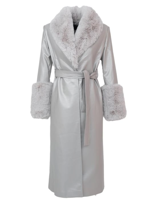 Silver Faux Fur-Trimmed Coat