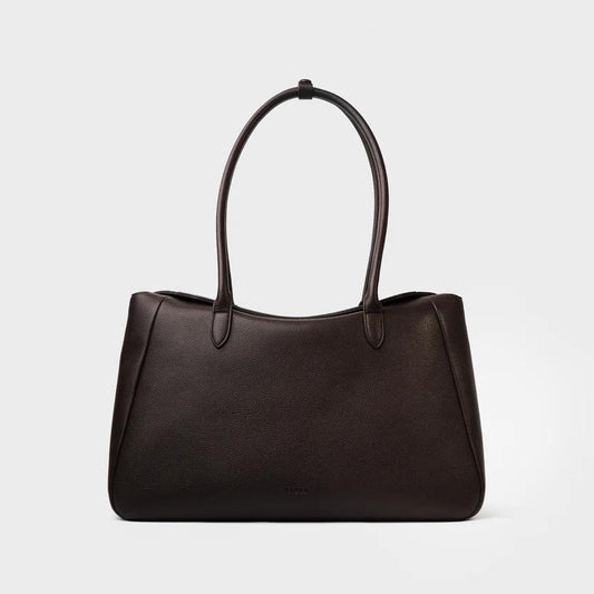 Dark Brown Pebbled Leather Structured Tote