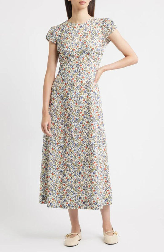 Ditsy Floral Puff Sleeve Midi Dress