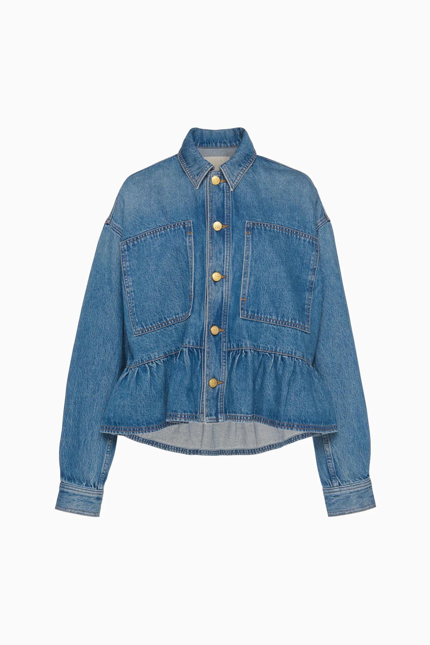 Blue Denim Peplum Button-Down Shirt