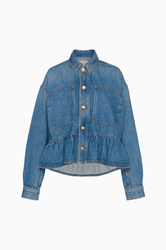 Blue Denim Peplum Button-Down Shirt