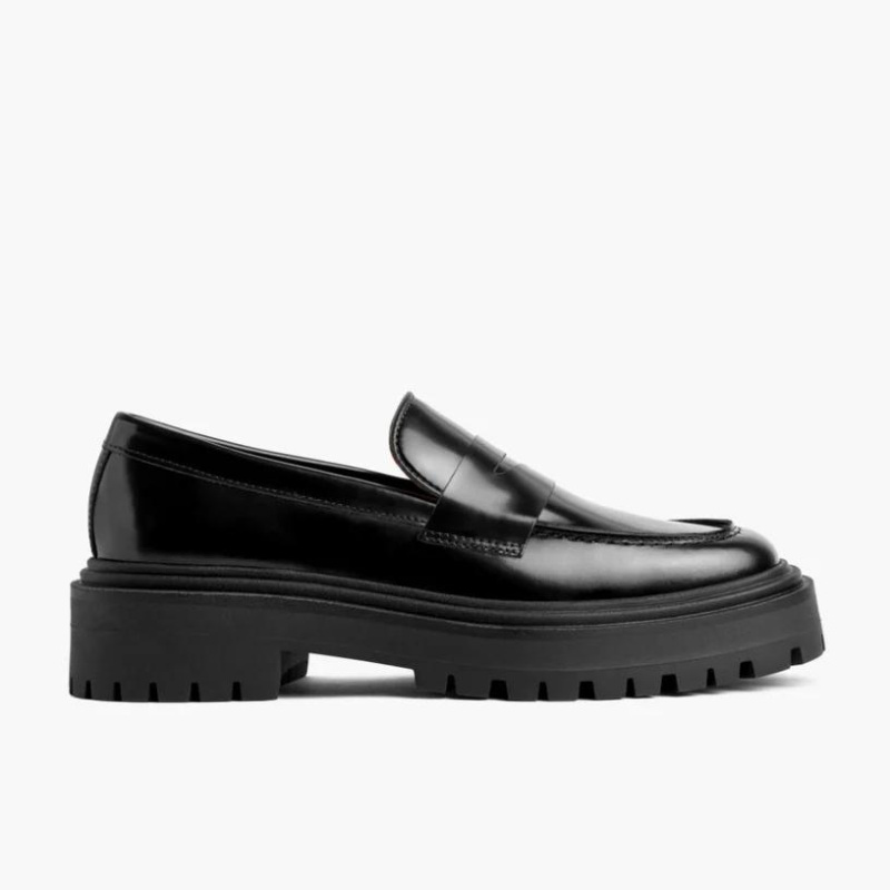 Black Patent Leather Treaded Platform Loafers