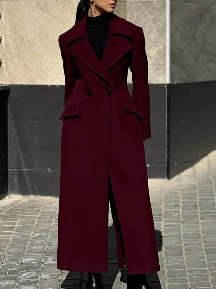 Burgundy Tailored Midi Wool Coat