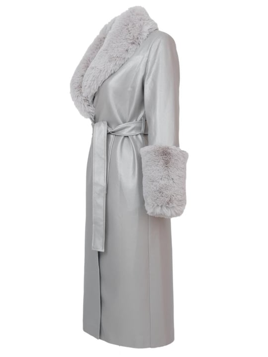 Silver Faux Fur-Trimmed Coat