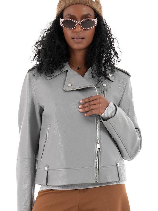 Premium Light Gray Leather Biker Jacket