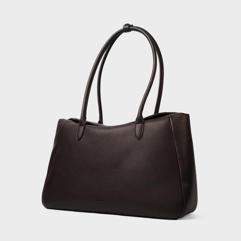 Dark Brown Pebbled Leather Structured Tote