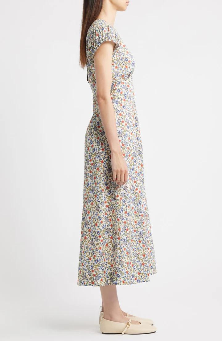 Ditsy Floral Puff Sleeve Midi Dress
