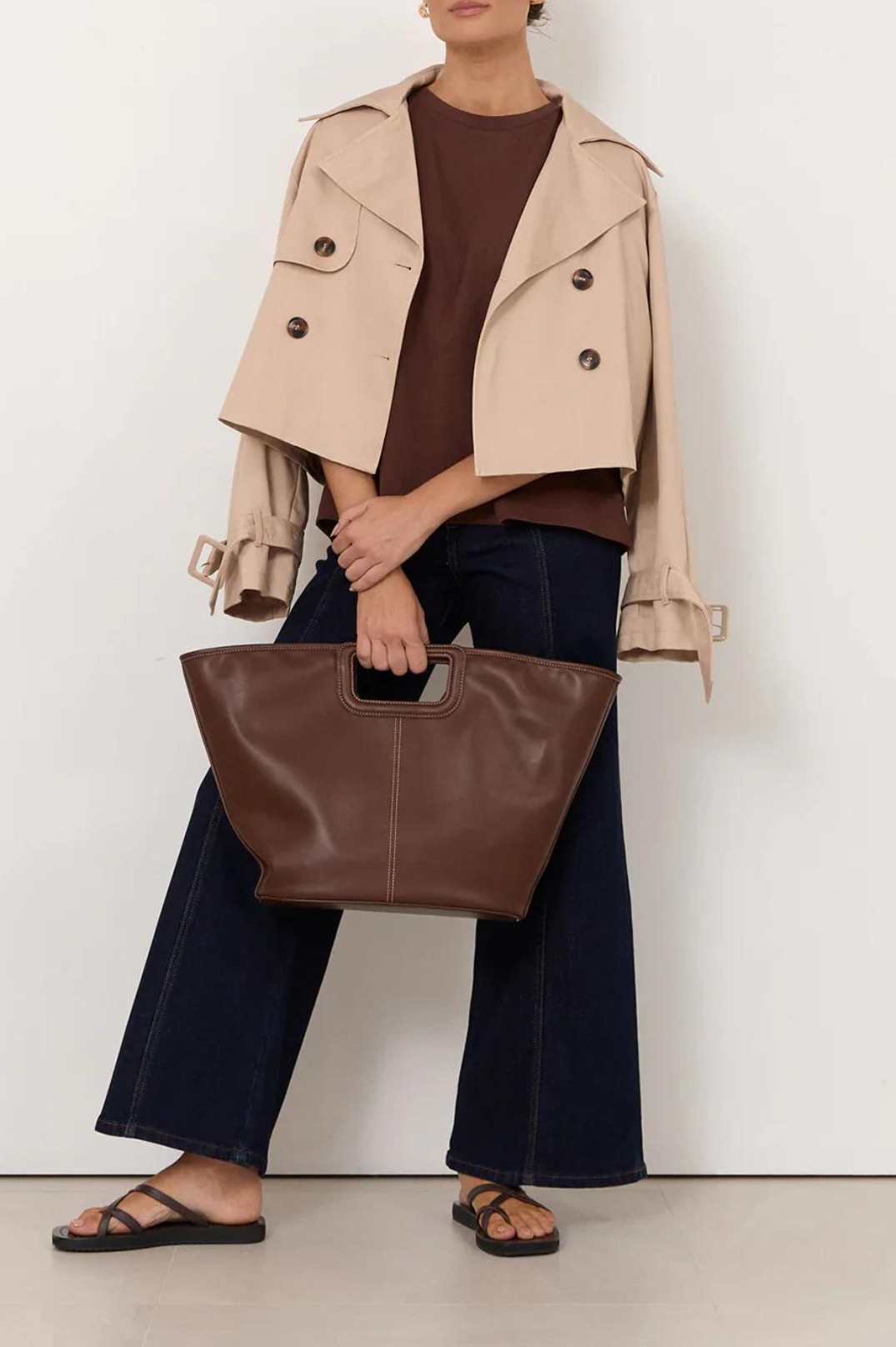 Beige Cropped Double-Breasted Trench Coat