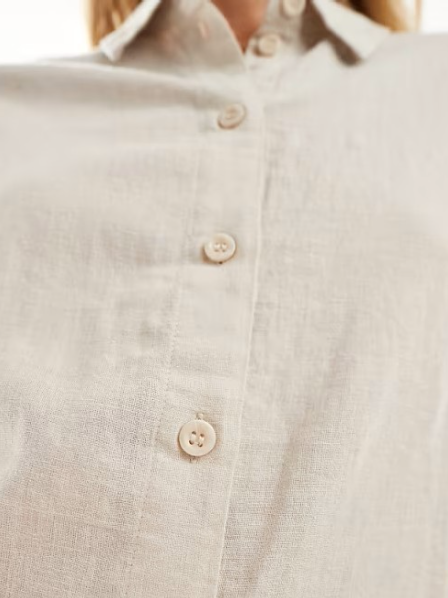 Beige Oversized Linen Button-Up Shirt