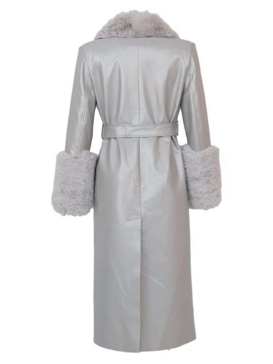 Silver Faux Fur-Trimmed Coat