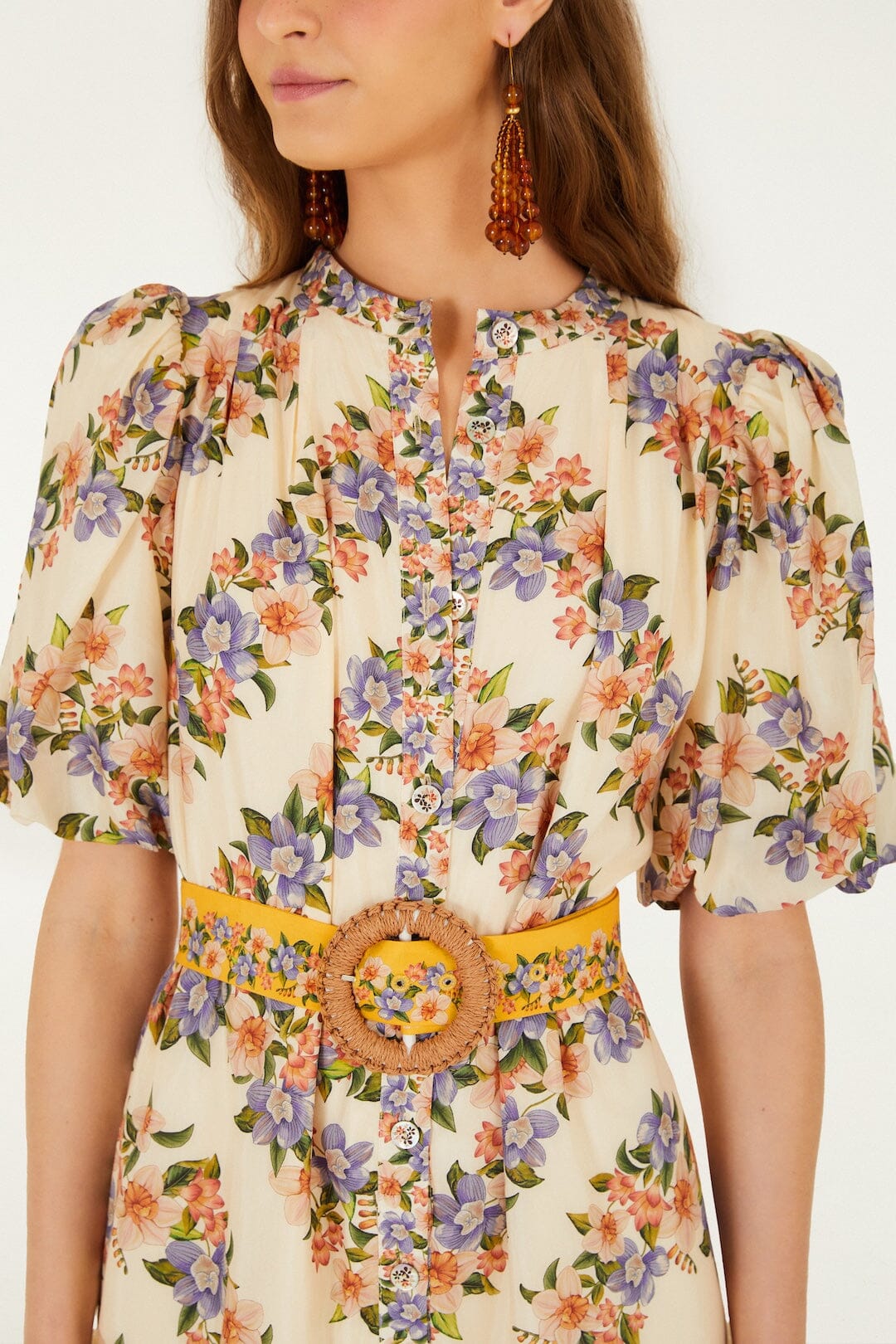 Boho Floral Print Belted Mini Shirt Dress