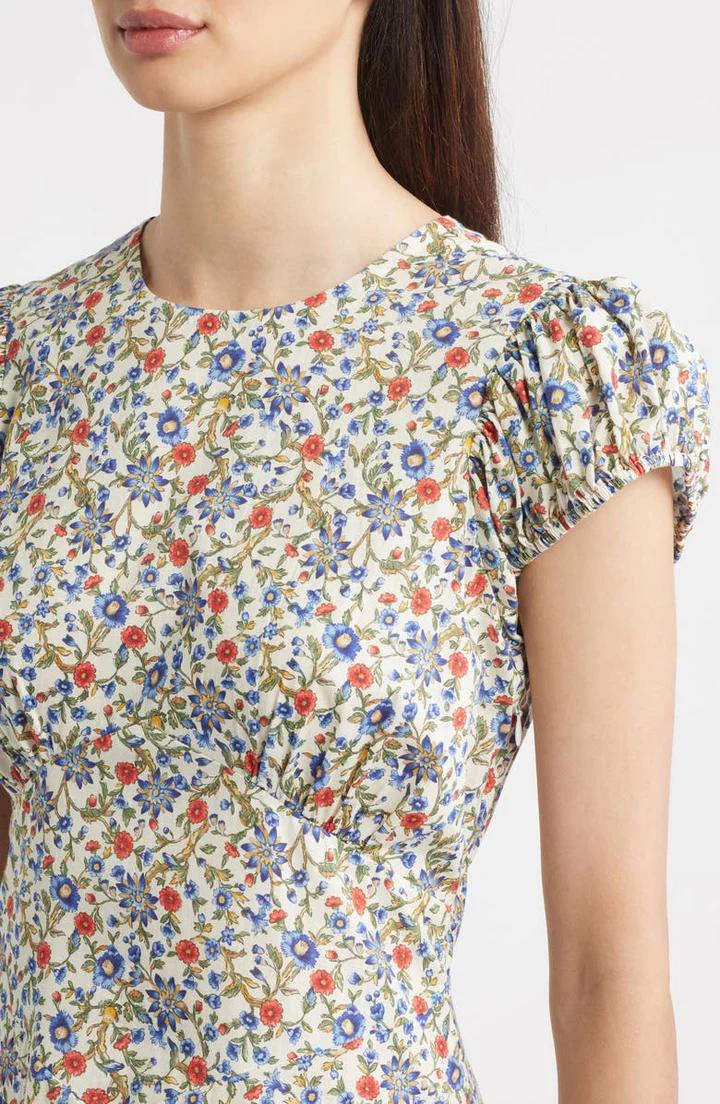 Ditsy Floral Puff Sleeve Midi Dress