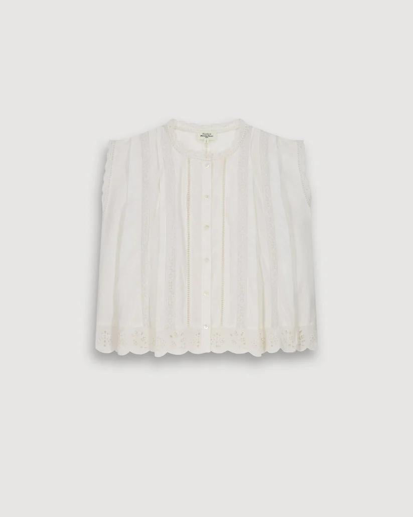 White Broderie Anglaise Sleeveless Cropped Blouse