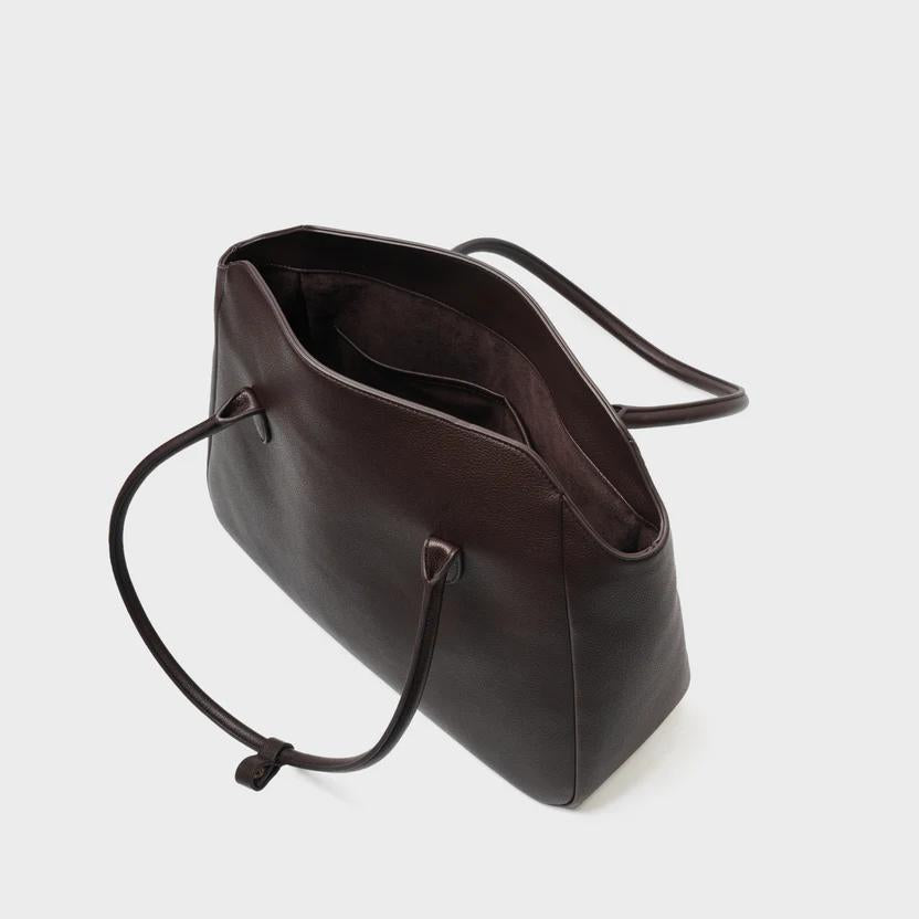 Dark Brown Pebbled Leather Structured Tote