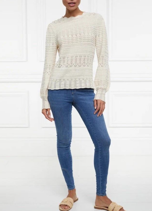 Cream Open-Knit Bell-Sleeve Sweater