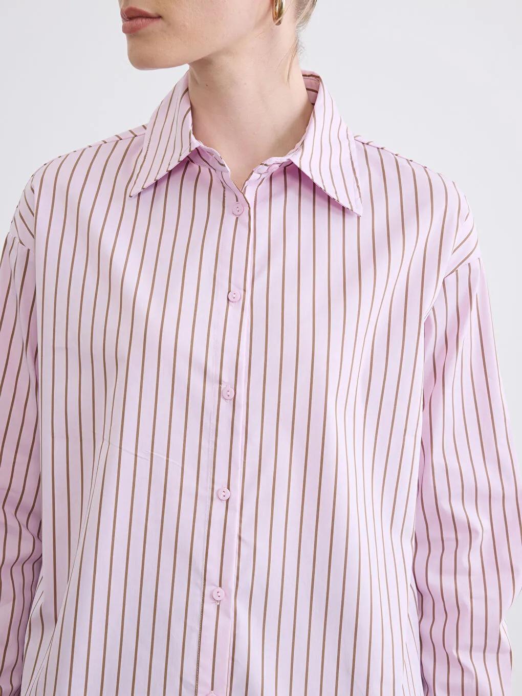 Pink & Brown Striped Oversized Button-Down Shirt