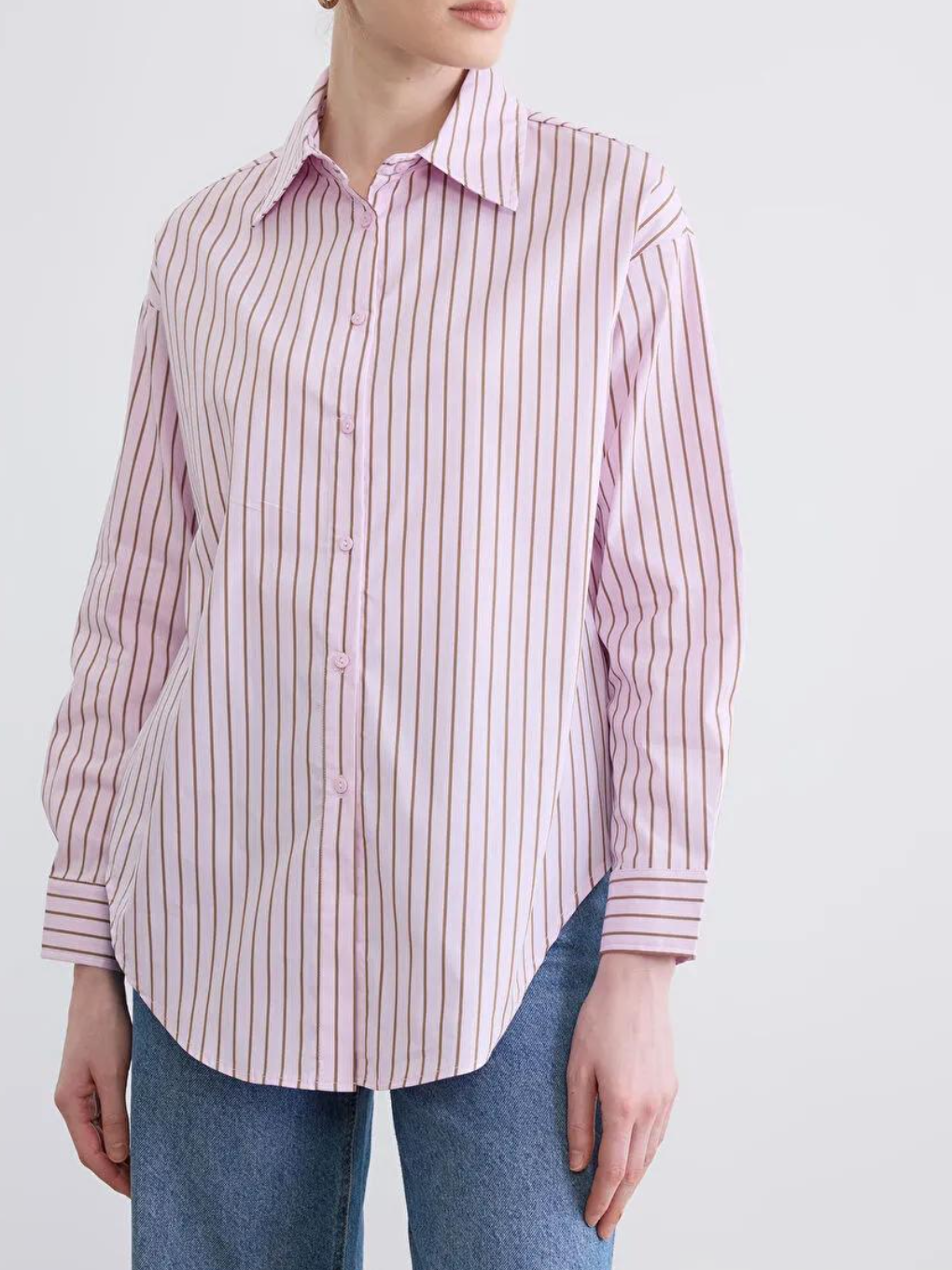 Pink & Brown Striped Oversized Button-Down Shirt