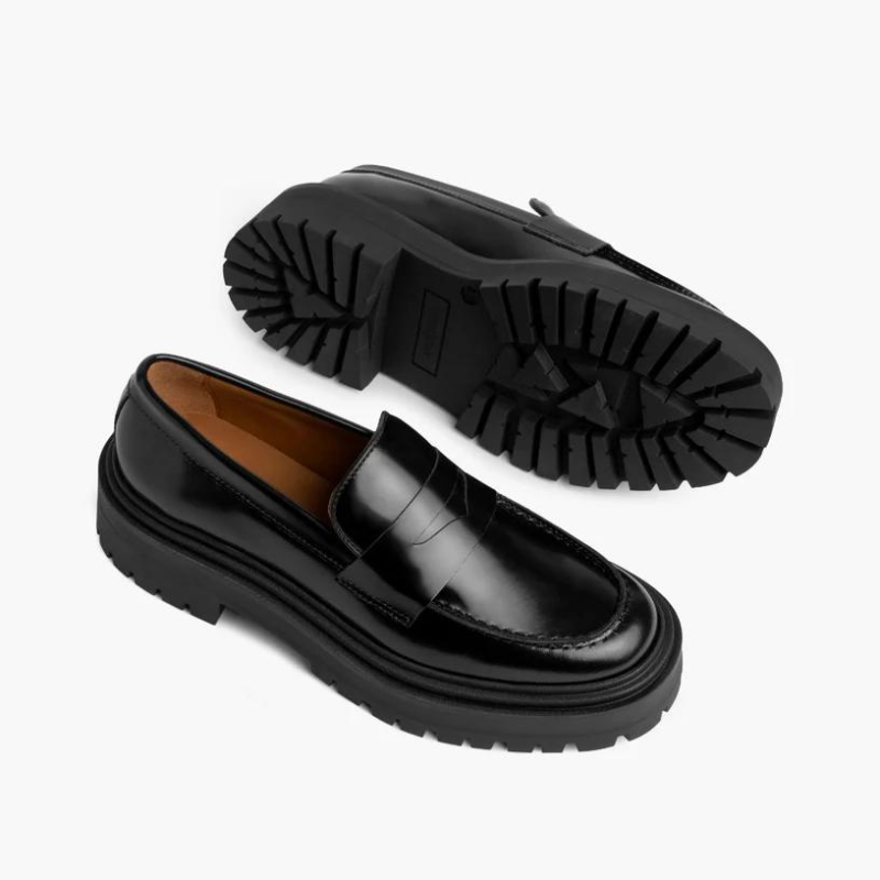 Black Patent Leather Treaded Platform Loafers