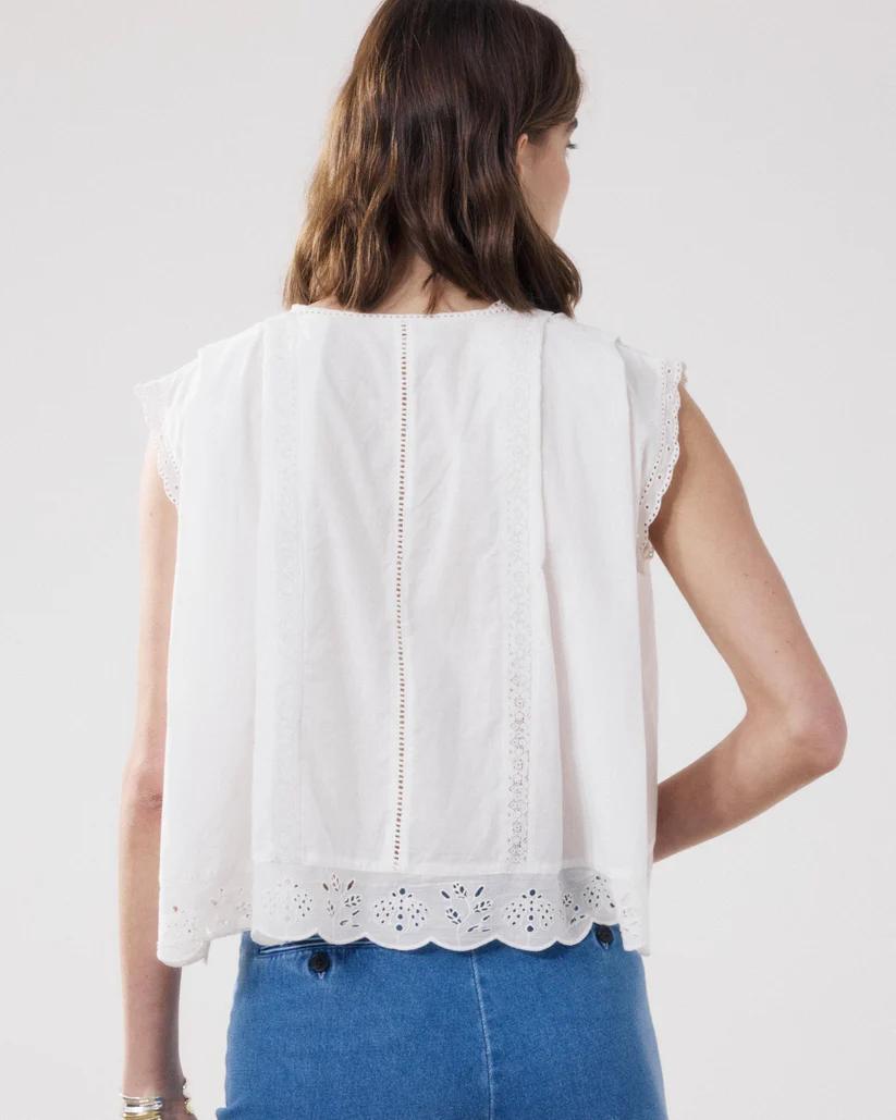White Broderie Anglaise Sleeveless Cropped Blouse