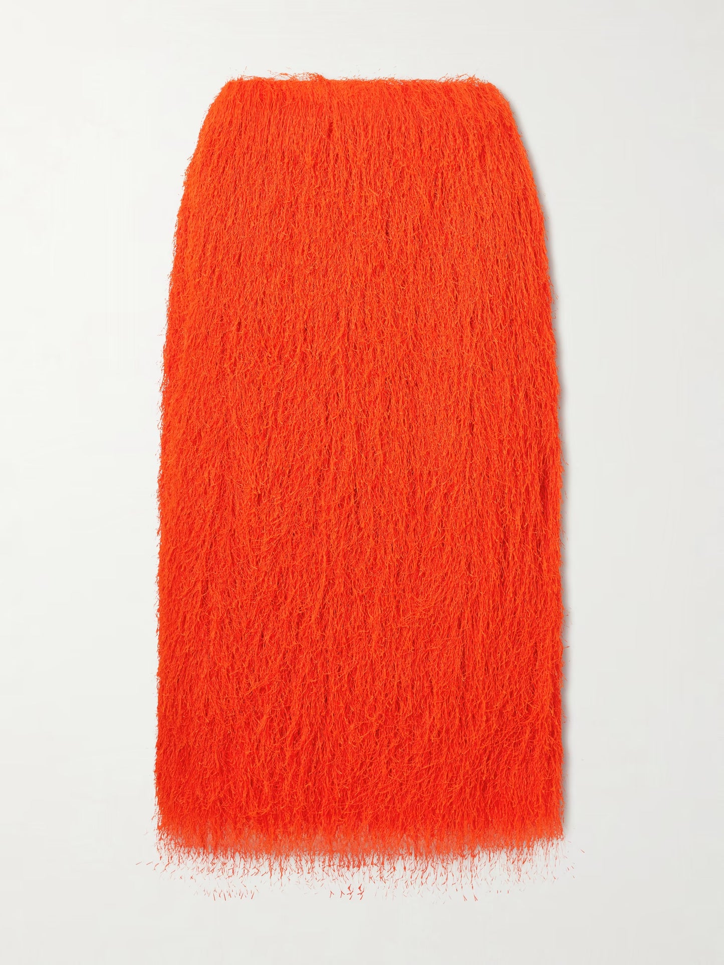 Orange Fringed High-Waisted Midi Skirt