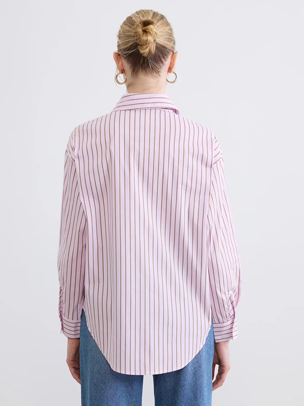 Pink & Brown Striped Oversized Button-Down Shirt