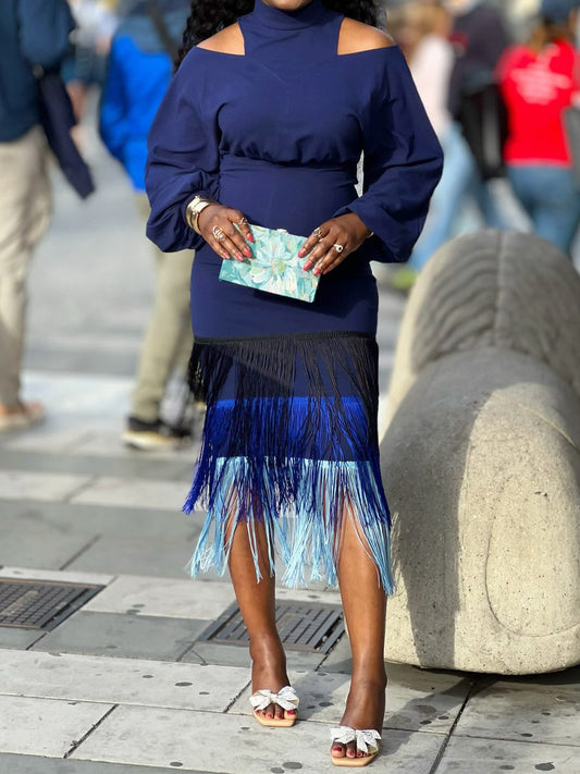 Cold Shoulder Fringed Edge Dress