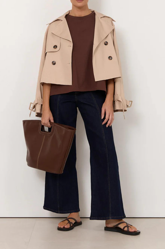 Beige Cropped Double-Breasted Trench Coat