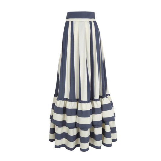 Navy & White Striped One-Shoulder Maxi Dress