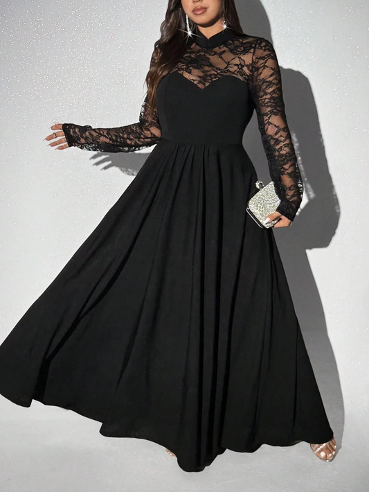Black Lace Long-Sleeve Maxi Dress