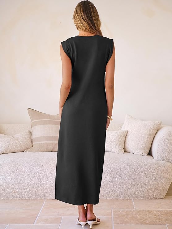 Premium Black Sleeveless Midi T-Shirt Dress