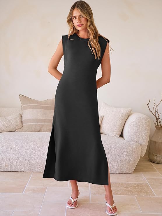 Premium Black Sleeveless Midi T-Shirt Dress