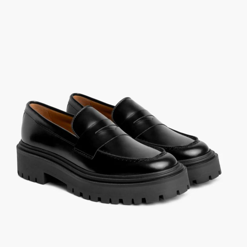 Black Patent Leather Treaded Platform Loafers