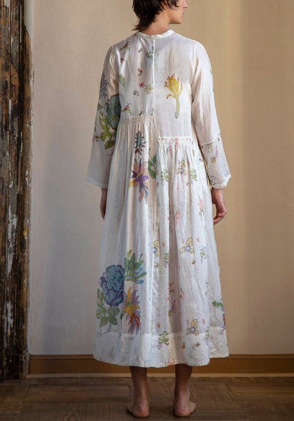 White Tropical Floral Print Tiered Maxi Shirt Dress
