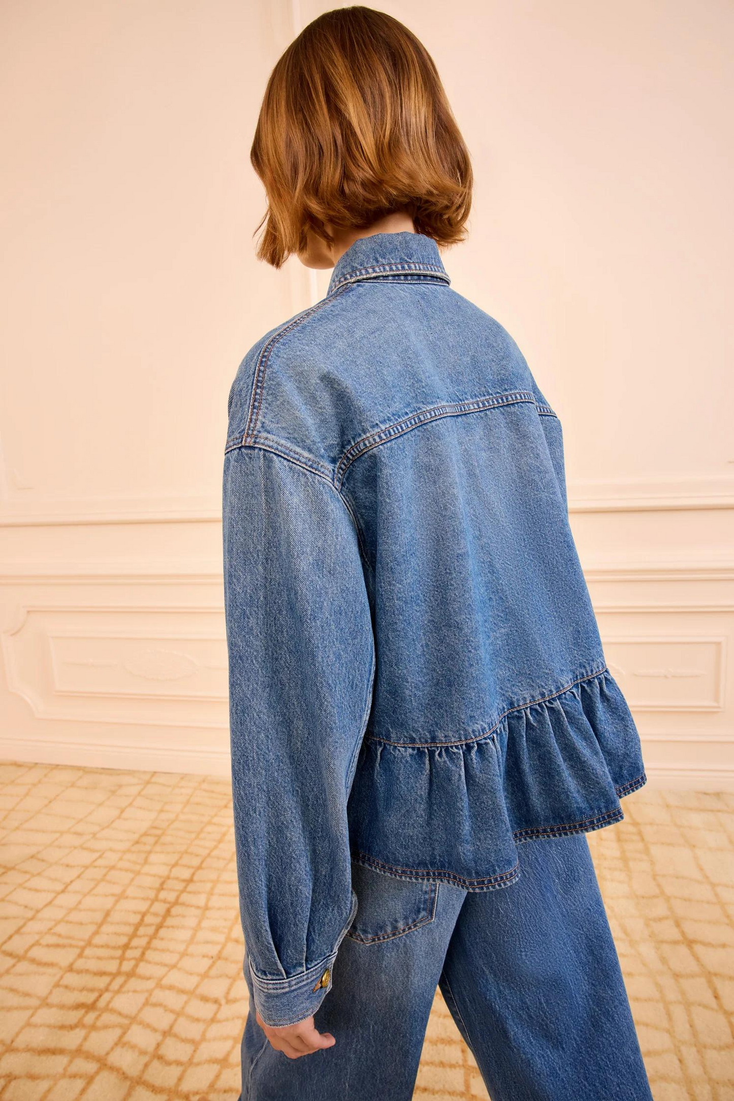 Blue Denim Peplum Button-Down Shirt