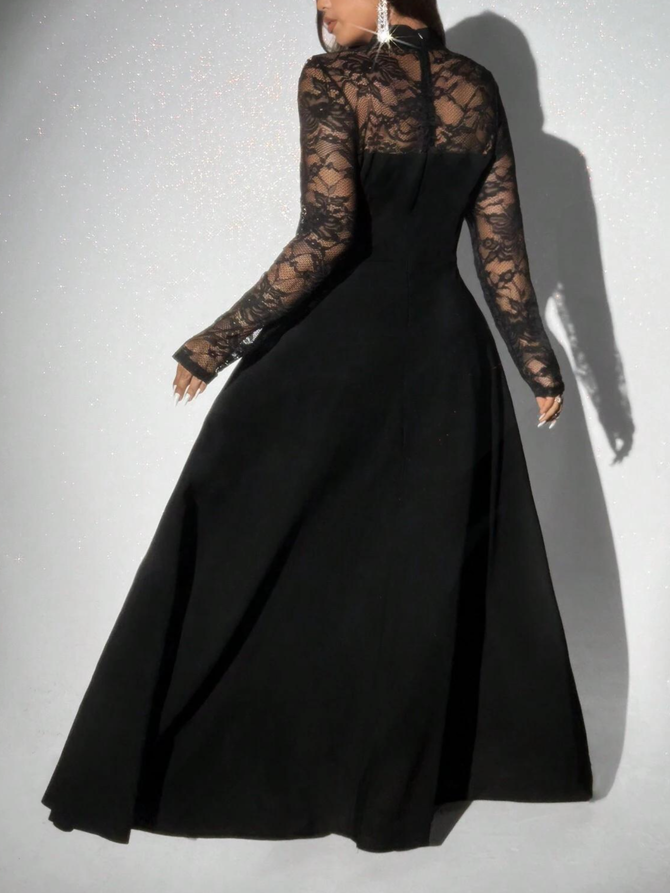 Black Lace Long-Sleeve Maxi Dress