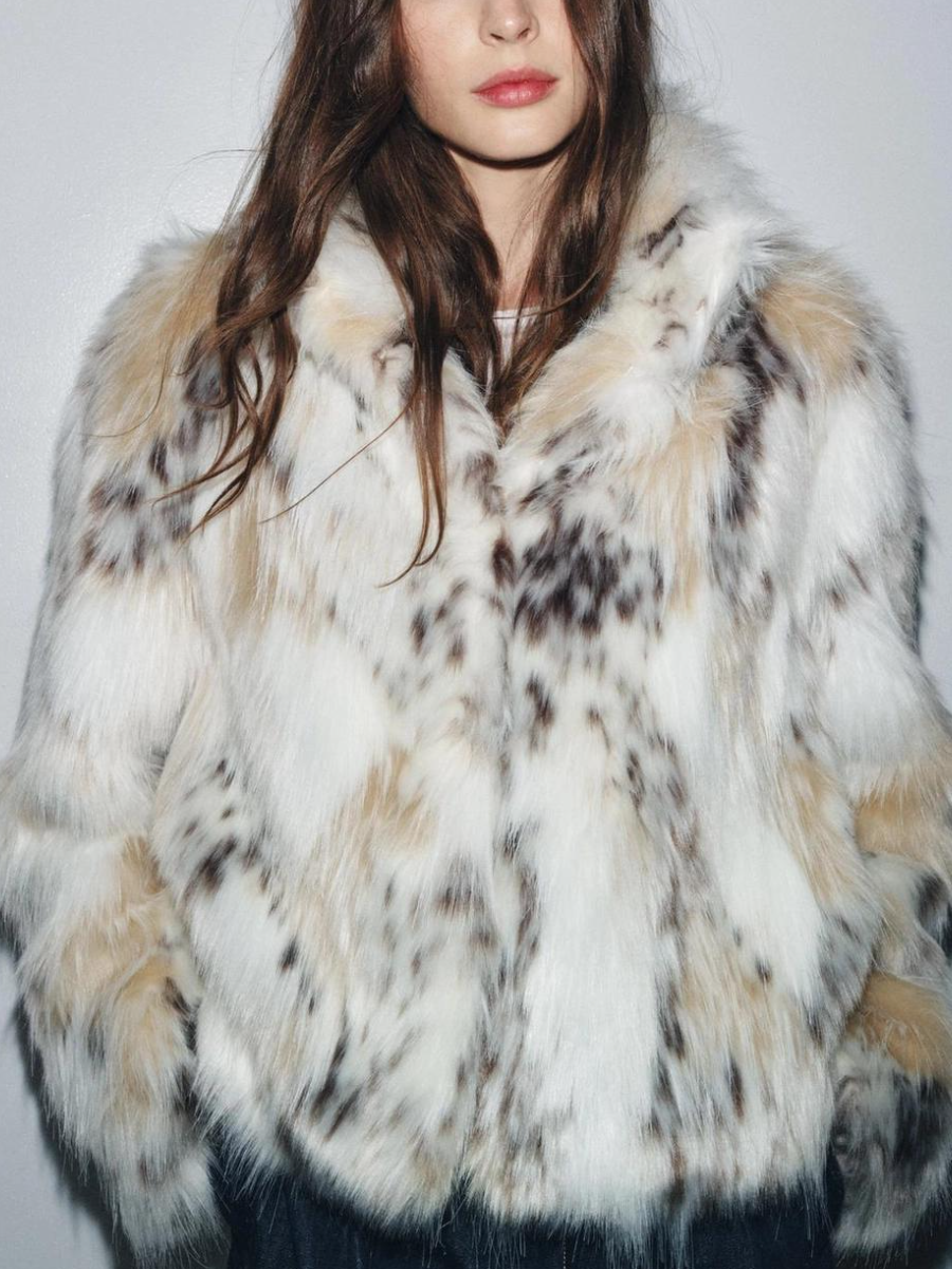 Snow Leopard Faux Fur Coat