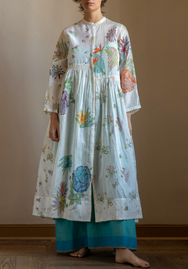 White Tropical Floral Print Tiered Maxi Shirt Dress