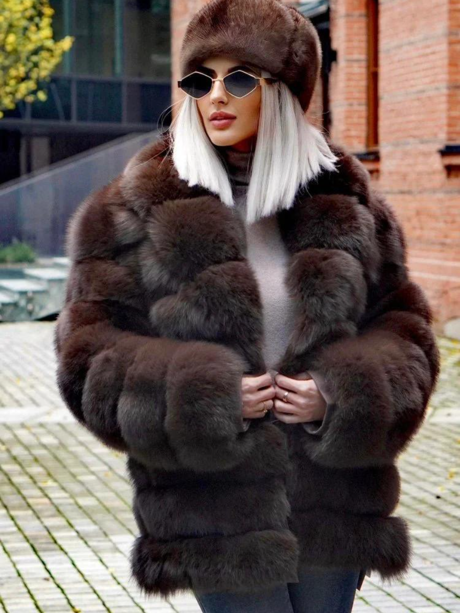 Chocolate Layered Faux Fur Oversized Coat