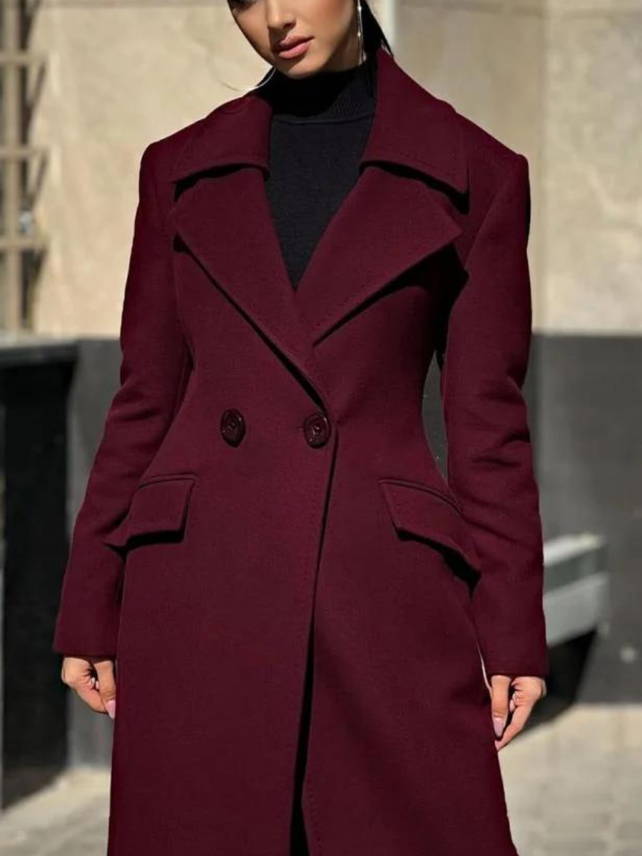 Burgundy Tailored Midi Wool Coat