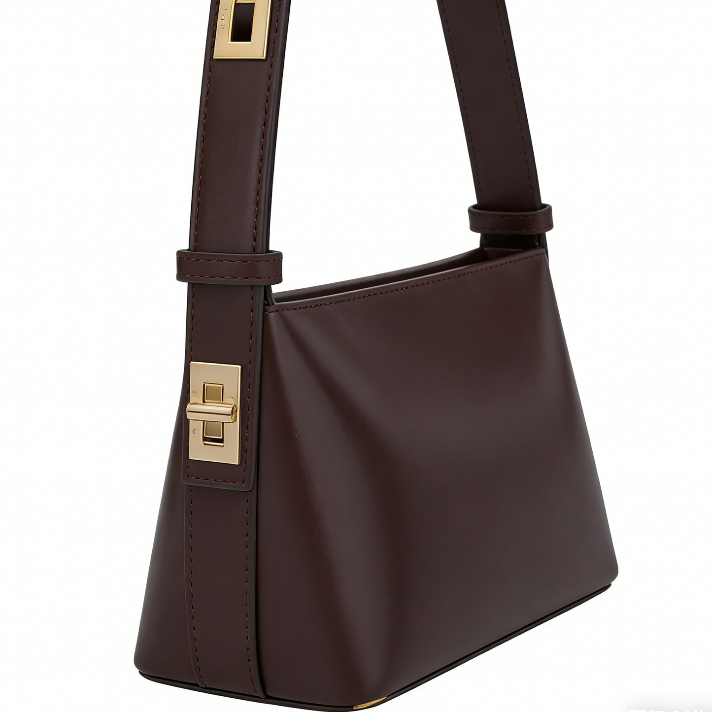 Chocolate Leather Locked Shoulder Bag