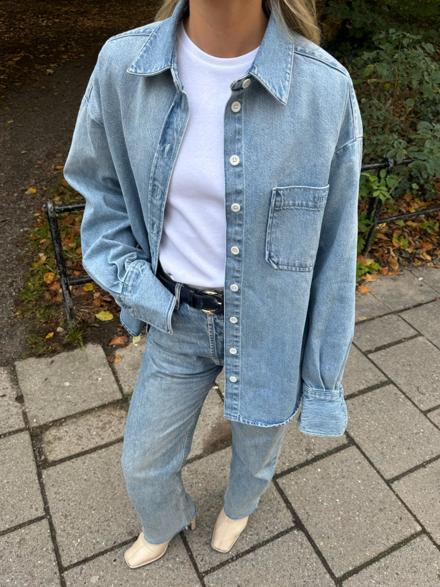 Light Wash Oversized Denim Button-Down Shirt